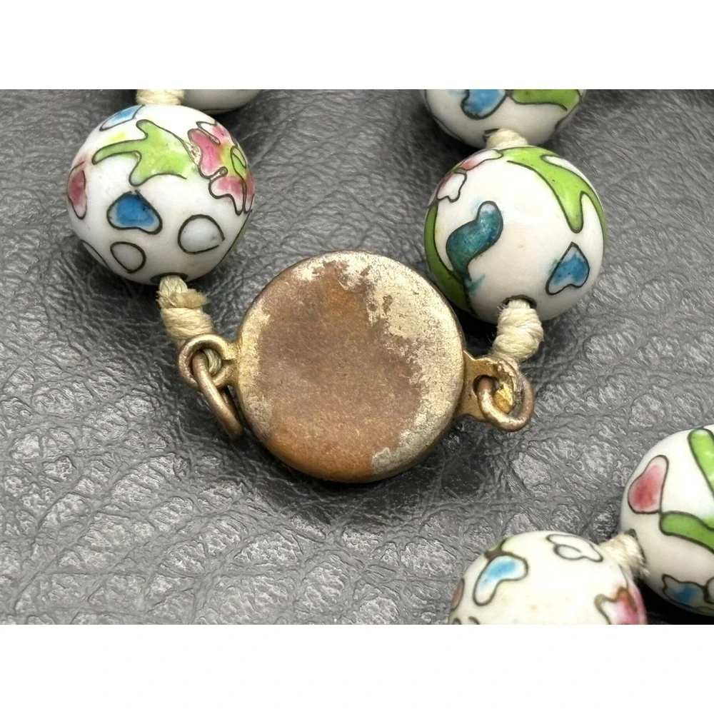 VIntage Cloisonné Enamel Floral Old Chinese Beads Enamel Clasp Necklace 24